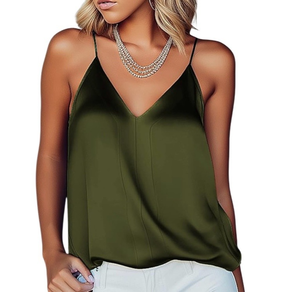 Ekouaer Silk Satin Feel Camisole Tank Tops V Neck Sleeveless‎ Spaghetti Straps